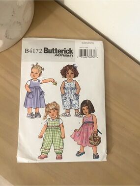 Vintage Butterick B4172 Toddler Dress, Jumper & Jumpsuit Sewing Pattern